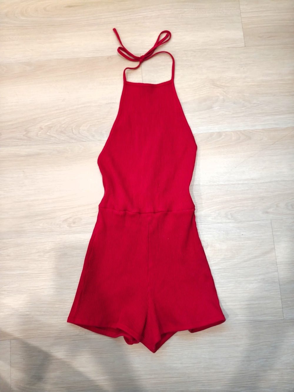 Zara Red Ribbed Halter Romper